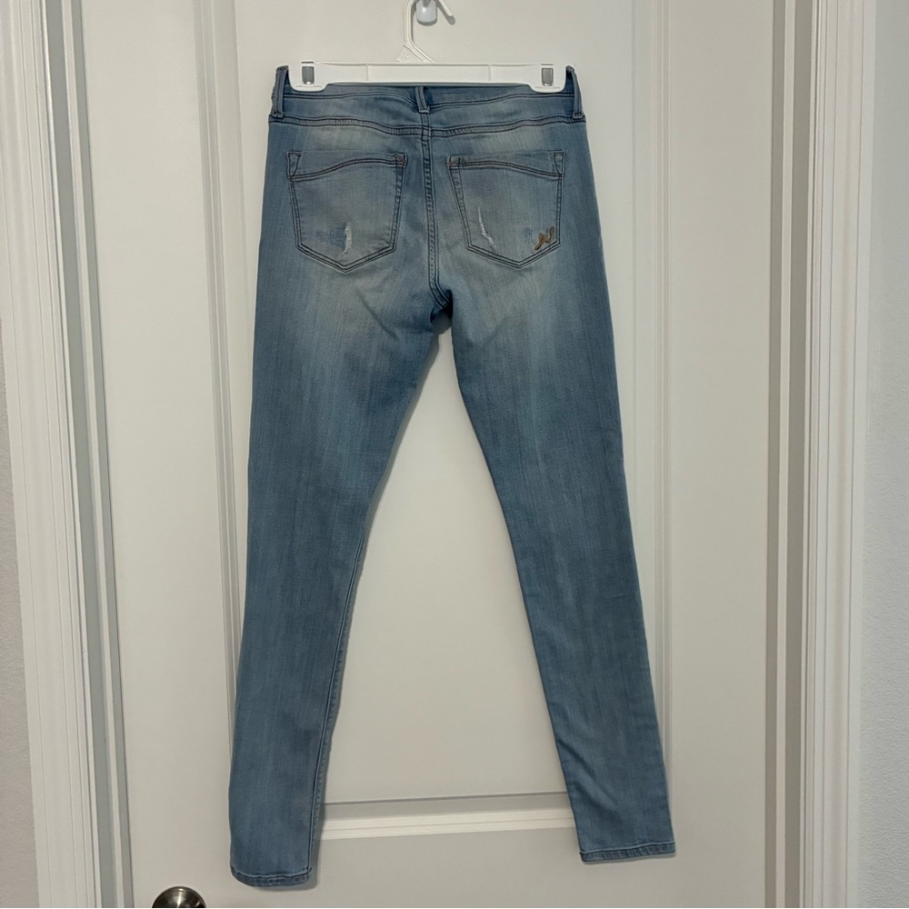 Express Blue Skinny Legging Mid Rise Distressed Jeans Womens 2R - Picture 2 of 11